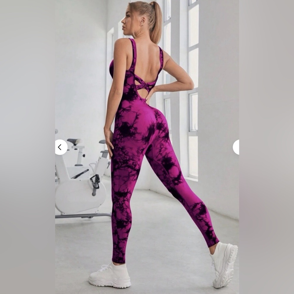 SHEIN Pink and Black Tie-Dye Jumpsuit NWOT(never worn)